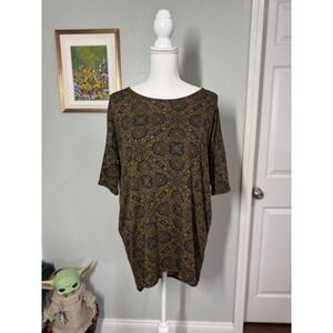 LuLaRoe Tunic Top XXS Oversized Fit‎ Navy Gold Baroque Floral Pattern